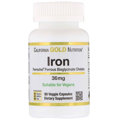 Витамины California Gold Nutrition Железо Ferrochel (биглицинат) 36 мг 90 капсул